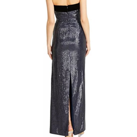 ML Monique Lhuillier Midnight Blue Reese Sequined Strapless Gown - Picture 3 of 4